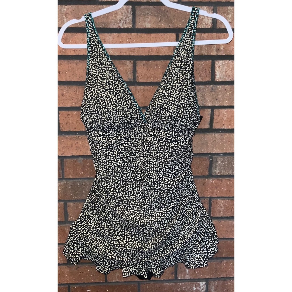 La Blanca Womens Black White Abstract Print Skirted One Piece Swimsuit Size 10